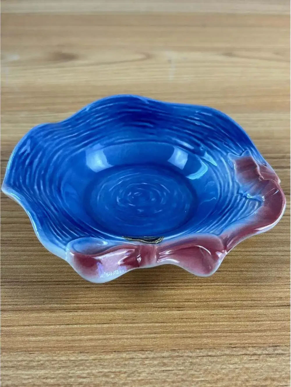 Royal Copely Vintage Colorful Art Pottery Pink & Blue Ribbon Nut Candy Bowl